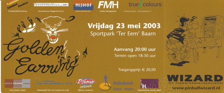 Golden Earring show ticket Baarn - Open Air Sportpark Ter Eem May 23 2003